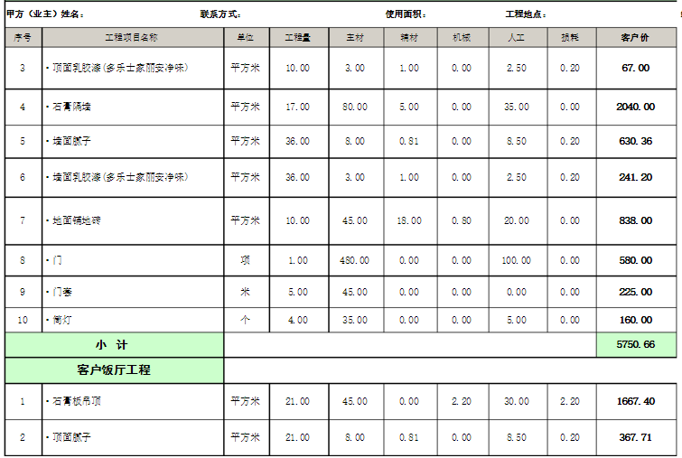 厂房装修预算表